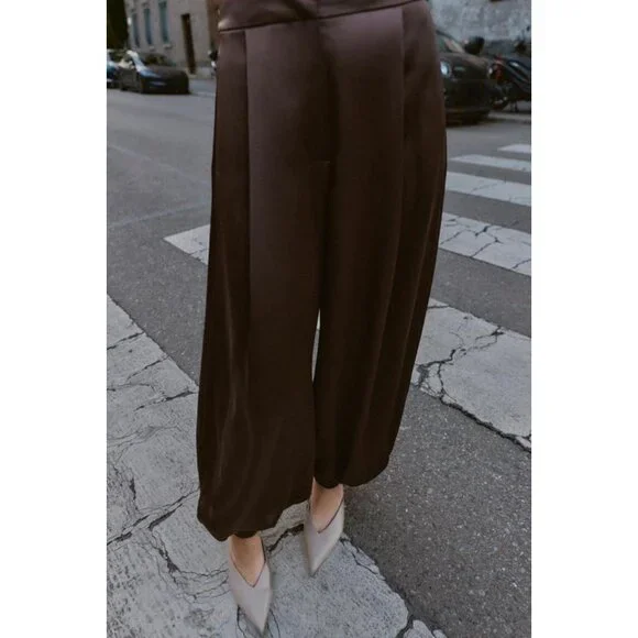 ZARA SATIN BALLOON PANTS - Picture 8 of 11